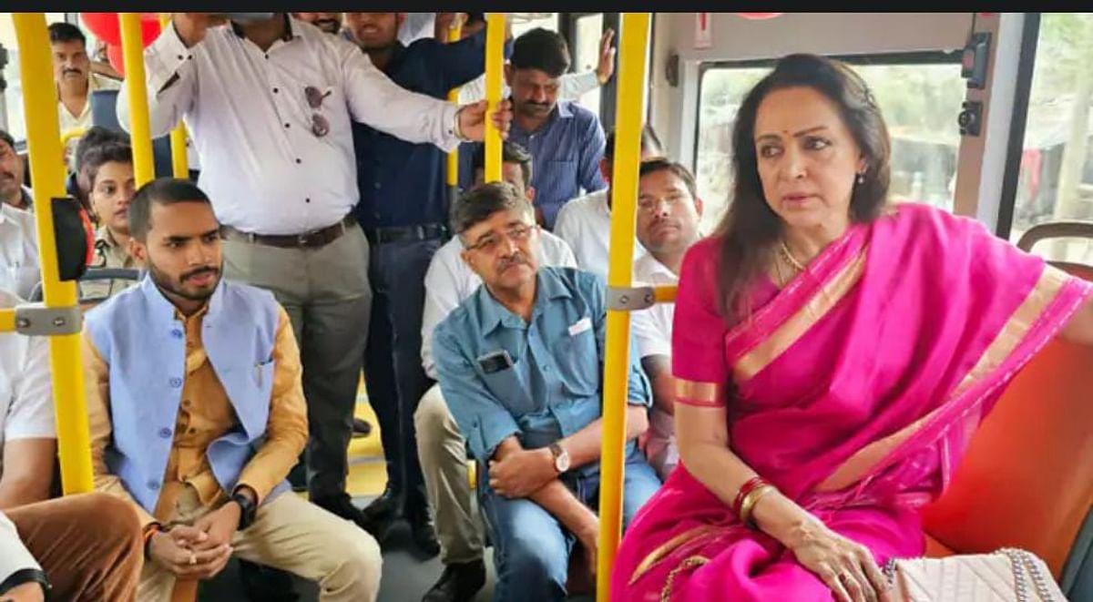 MP Hema Malini Surprises Passengers by Traveling in E-Bus